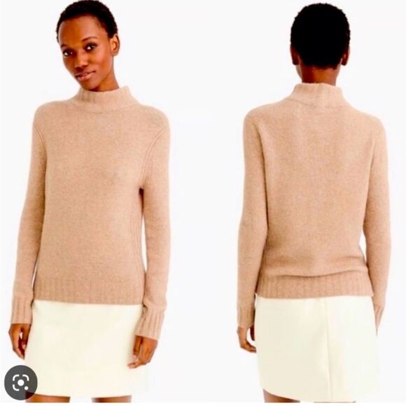 J. Crew Women's Mock Neck Sweater Alpaca Merino Wool Blend in Tan Size Medium - Picture 1 of 6